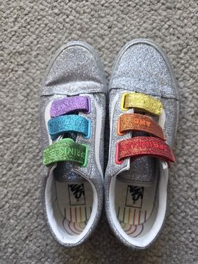 Vans Silver Glitter Sneakers with Rainbow Glitter Straps